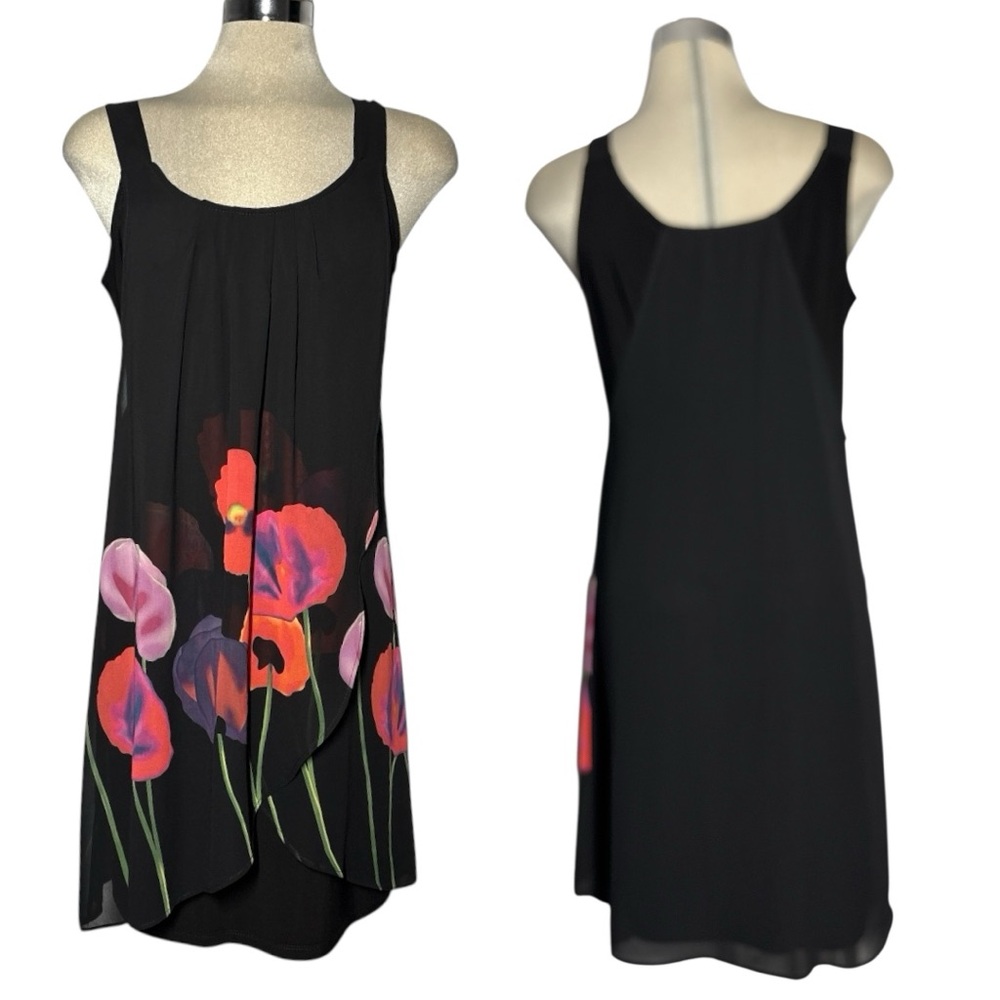 Bali Black and Red Floral print Elegant Dress Size 6
